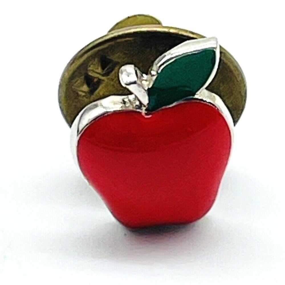 Vintage Apple Tie Tack Lapel Pin Red Enamel Fruit Novelty Retro Jewelry Teacher